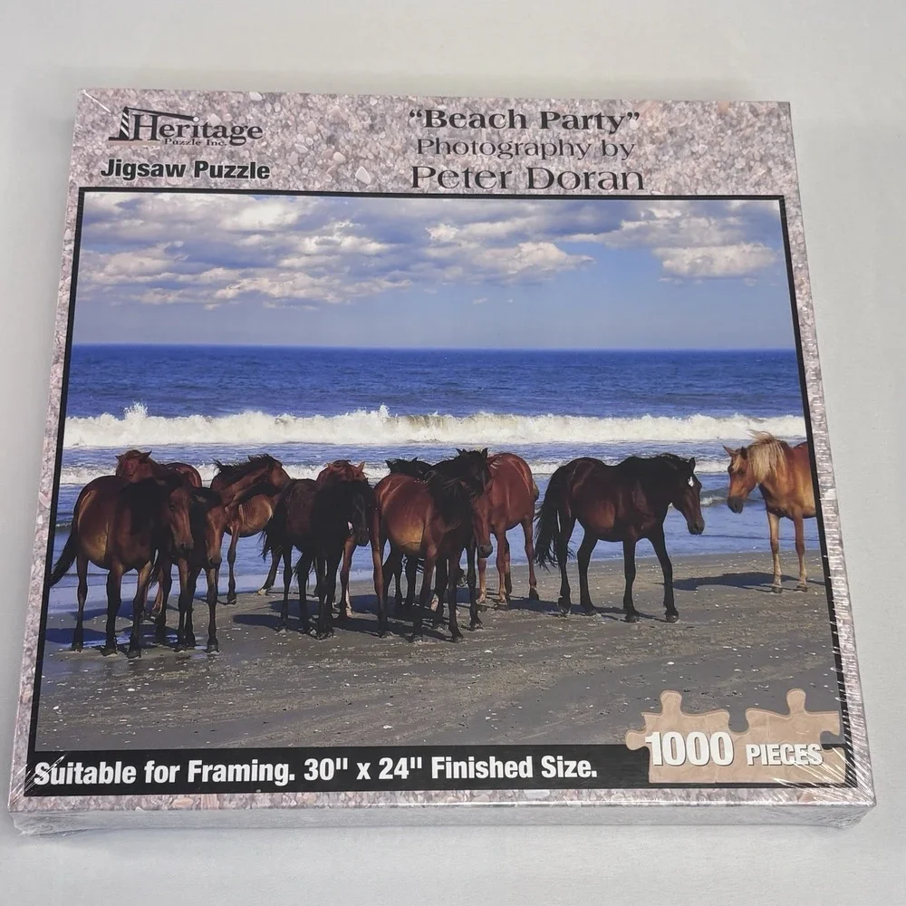 Lot Of Four Puzzles 3 New/Sealed 1 Preowned Dogs, Trains, Cars, Horses,‎ Beaches